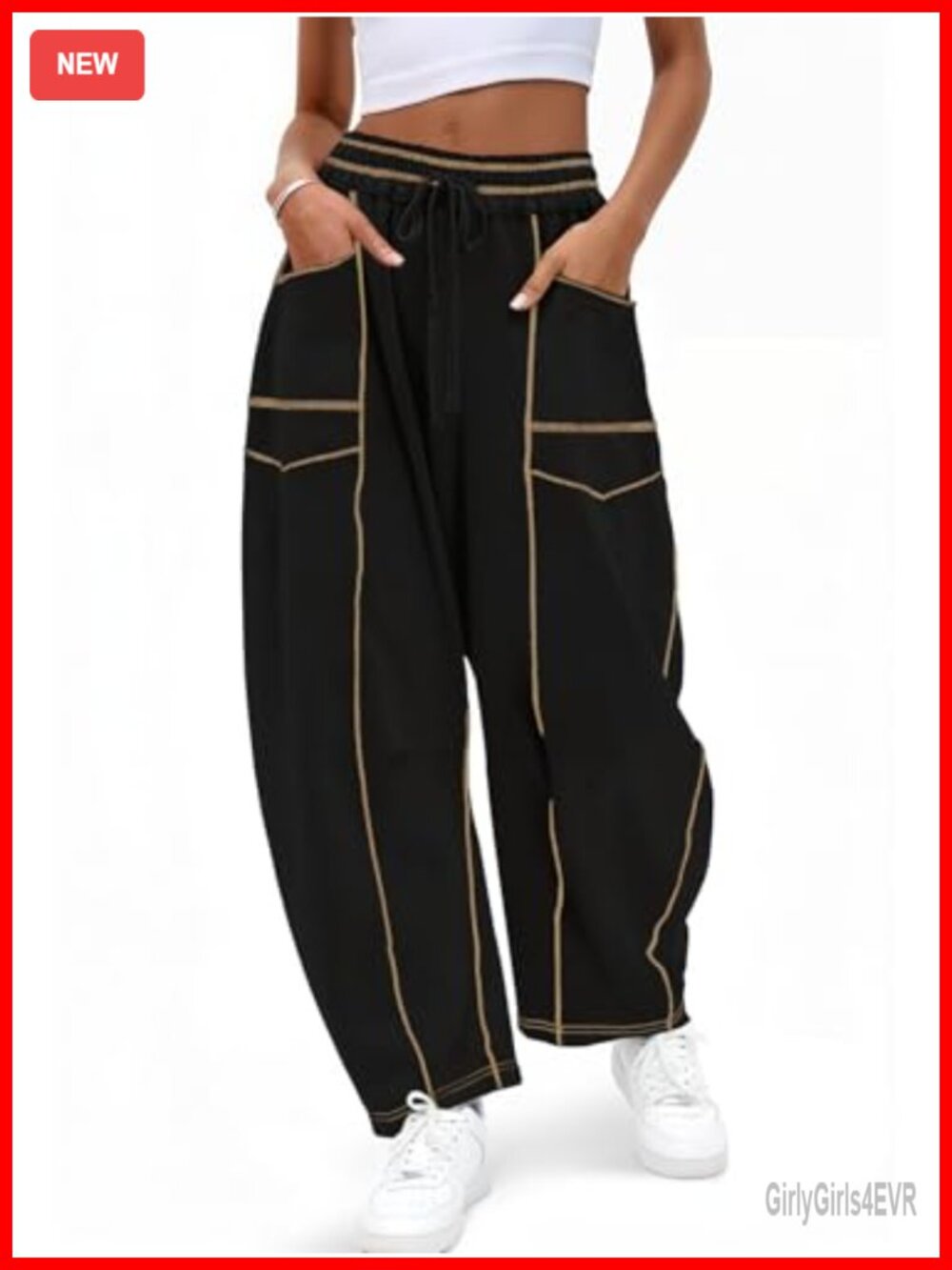 Aoysky Womens Baggy Barrel Wide Leg Sweatpants Drawstring Elastic Waist
